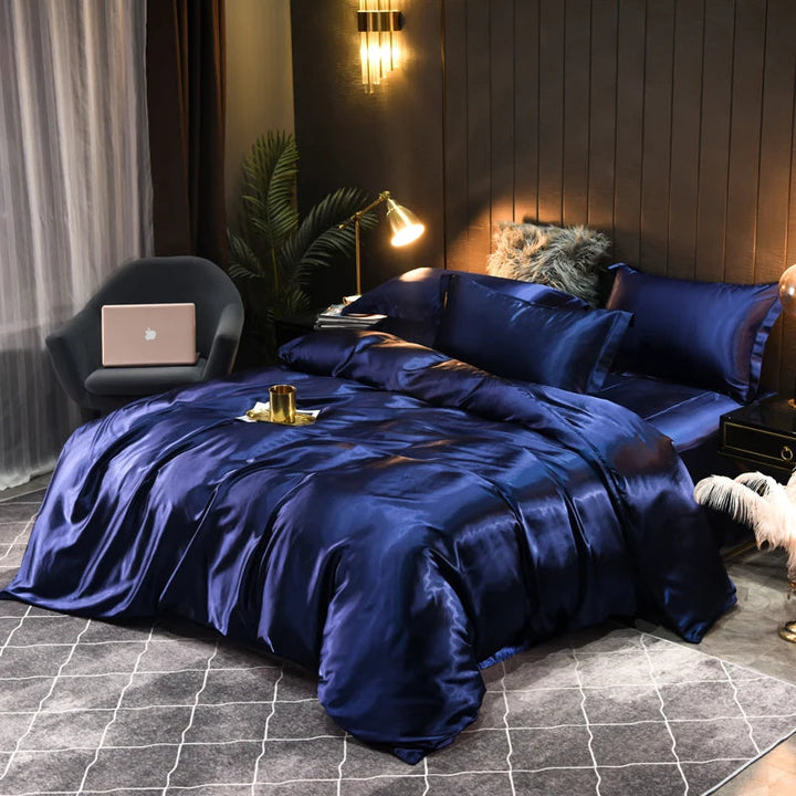 Silky satin bedding set in elegant color, offering luxurious comfort and modern bedroom decor.