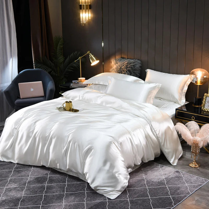 Elegant silky satin sheets set, designed for easy care and luxurious comfort in your home.