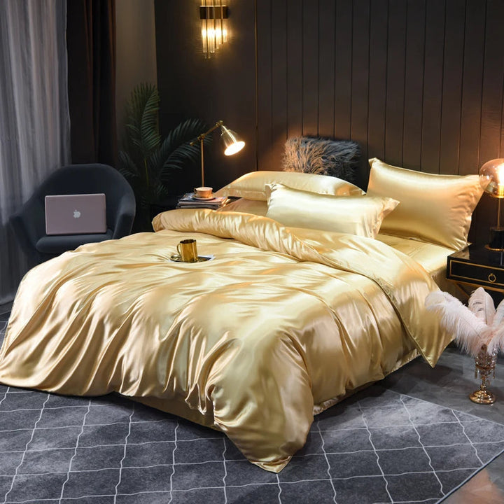 High-quality silky satin duvet cover with matching pillowcases for a luxurious sleep.