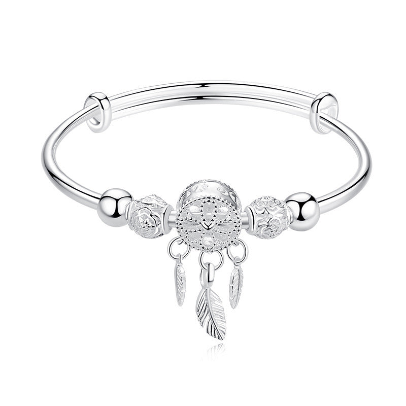 Dreamcatcher charm bracelet for women, sterling silver finish, adjustable, with elegant gift box