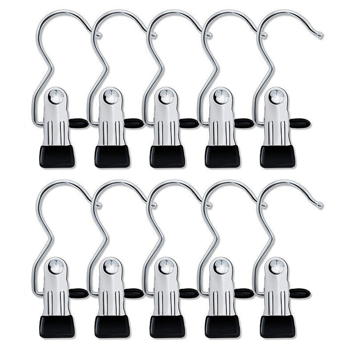 Versatile silver clothing clips, suitable for drying clothes or organizing in a wardrobe