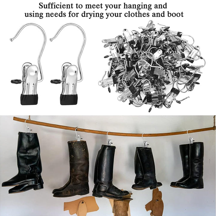 Close-up of silver heavy duty hanging clip, showcasing its strong grip for clothing