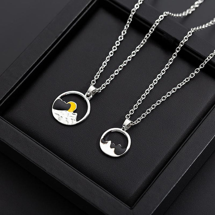 Unisex mountain landscape pendant on a chain, reflecting a love for the outdoors, alloy material.