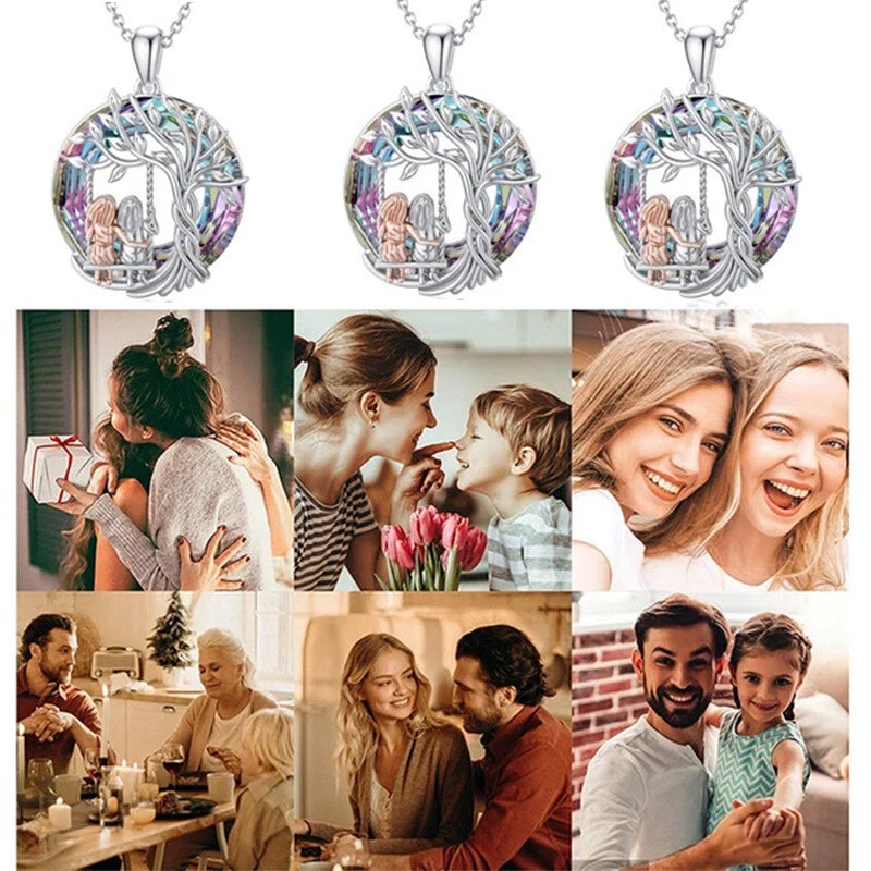 Gift-ready silver Tree of Life and crystal sister necklace for women