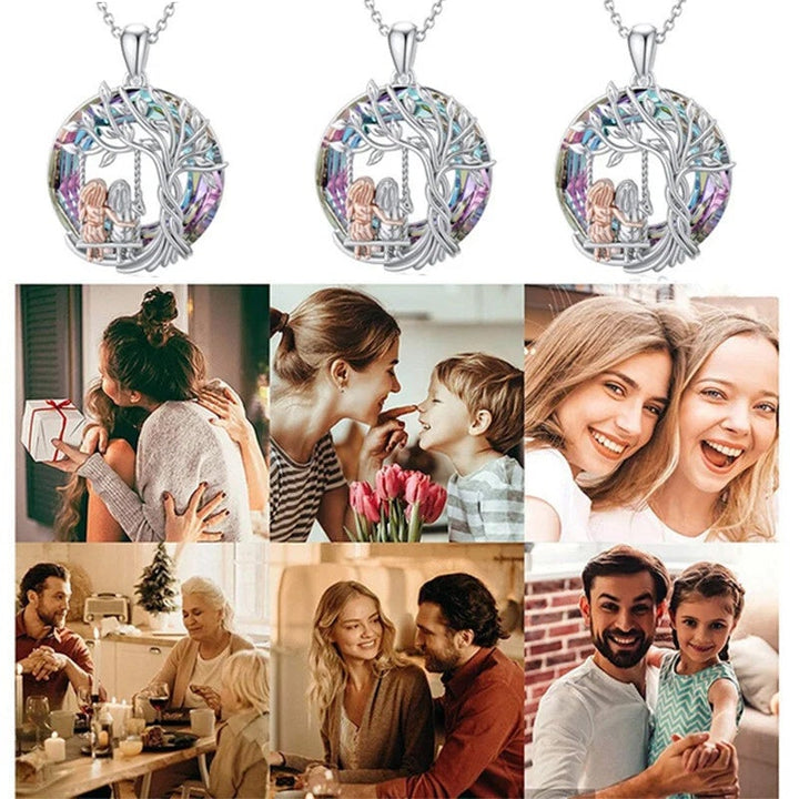 Gift-ready silver Tree of Life and crystal sister necklace for women