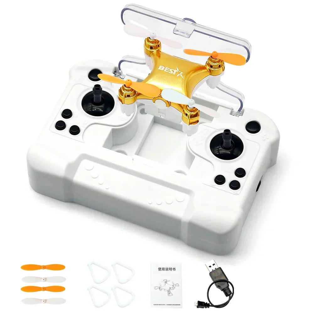 Joyful child flying SkyPixie mini quadcopter drone, a fun indoor RC toy & beginner drone, easy for kids to operate.