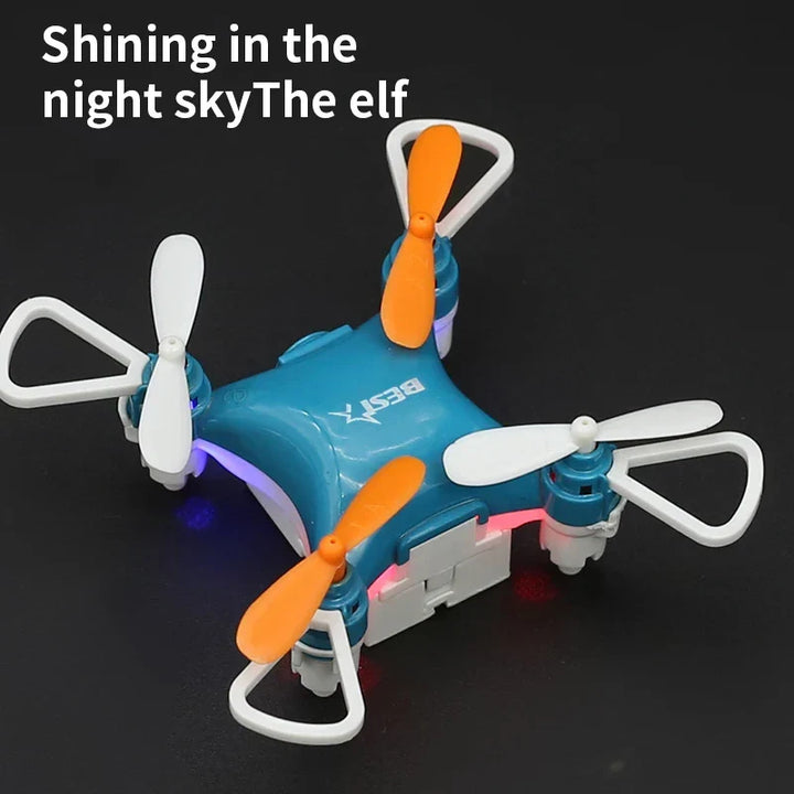 Flying SkyPixie mini quadcopter toy, an RC drone for kids, ideal for indoor play and beginner drone pilots.