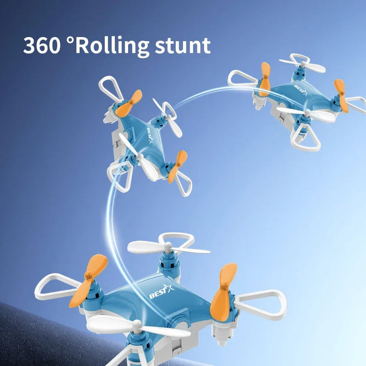 Compact SkyPixie mini drone toy with remote control, perfect beginner quadcopter for easy flight and fun for kids.