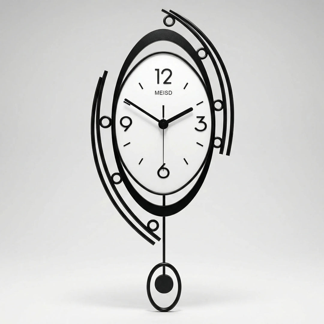 Artistic silent pendulum wall clock with a minimalist design, perfect for contemporary home decor.