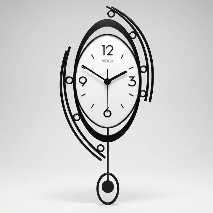 Artistic silent pendulum wall clock with a minimalist design, perfect for contemporary home decor.