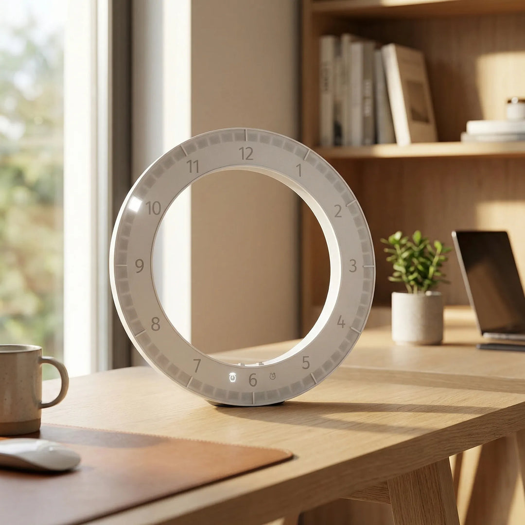 Sleek modern LED wall clock with a bright digital time display, perfect for contemporary home or office decor.