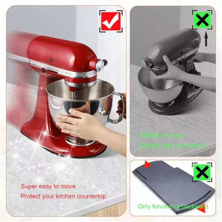 Sliding mat with stand mixer, easily moving appliance on kitchen countertop