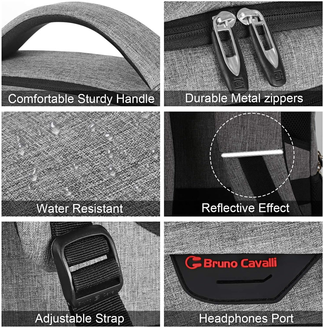 Anti-theft backpack with reflective strips for increased visibility during night commutes.