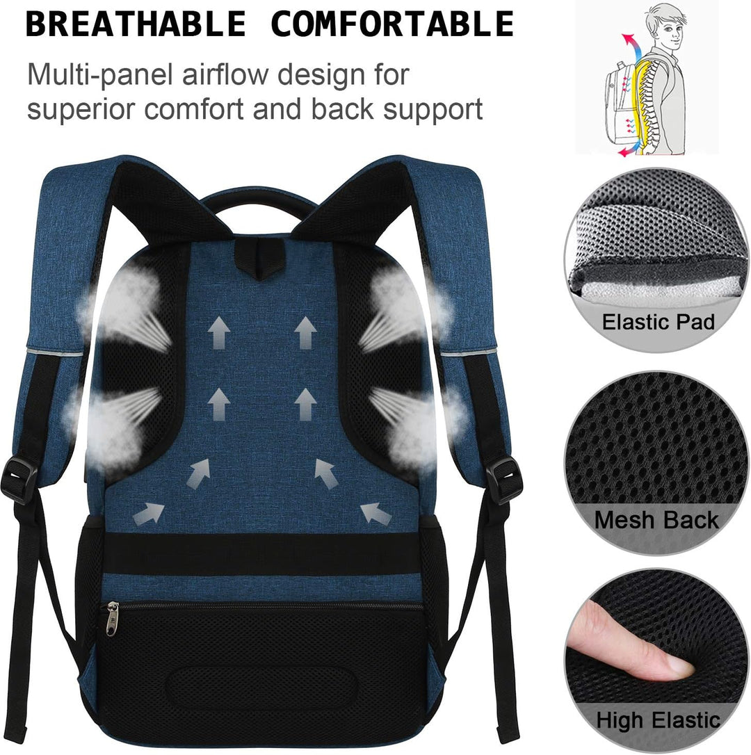 Sleek black anti-theft laptop backpack with hidden zippers, USB port, and organized interior.