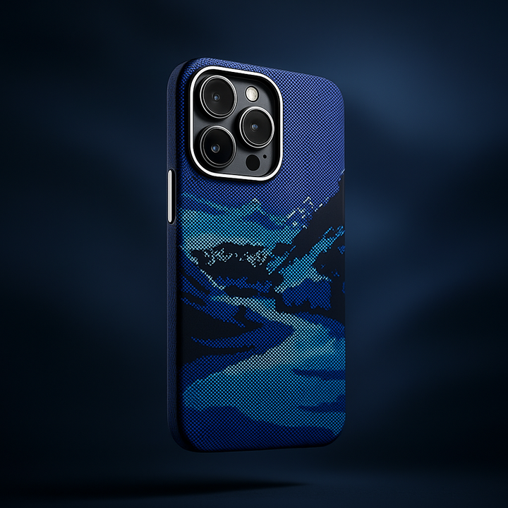 Close-up of the canvas texture on a slim MagSafe iPhone case, highlighting material quality.