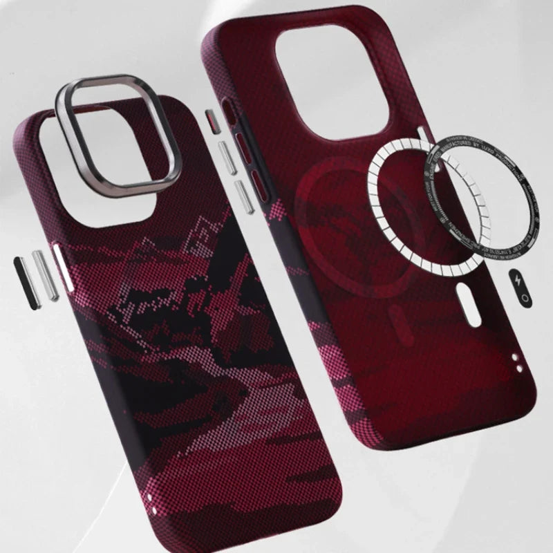Back view of a MagSafe compatible iPhone 14 case, showing the strong magnetic ring for accessories.