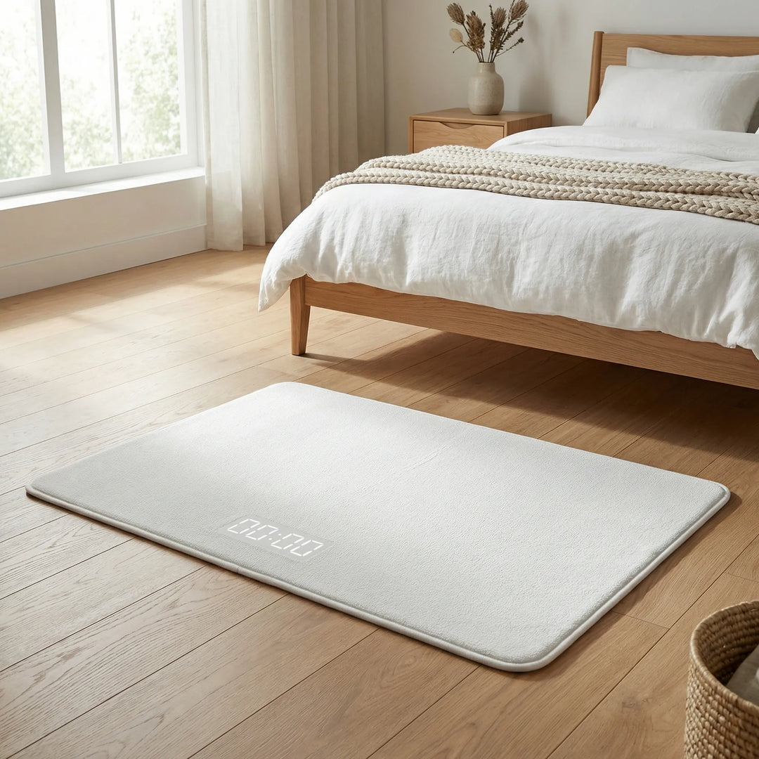 Smart Anti-Snooze Pressure Activated Alarm Mat. Wavy Flowique design, ensures you wake up by stepping on it.