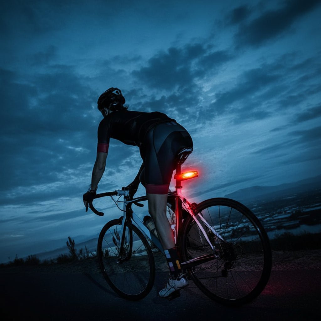 USB rechargeable smart bike rear light. Automatic on/off, alarm function, waterproof for modern cycling.