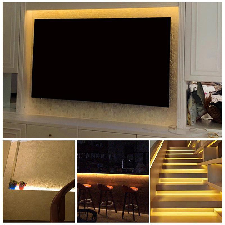 Flexible and waterproof LED strip light with motion sensor, adaptable for various home uses