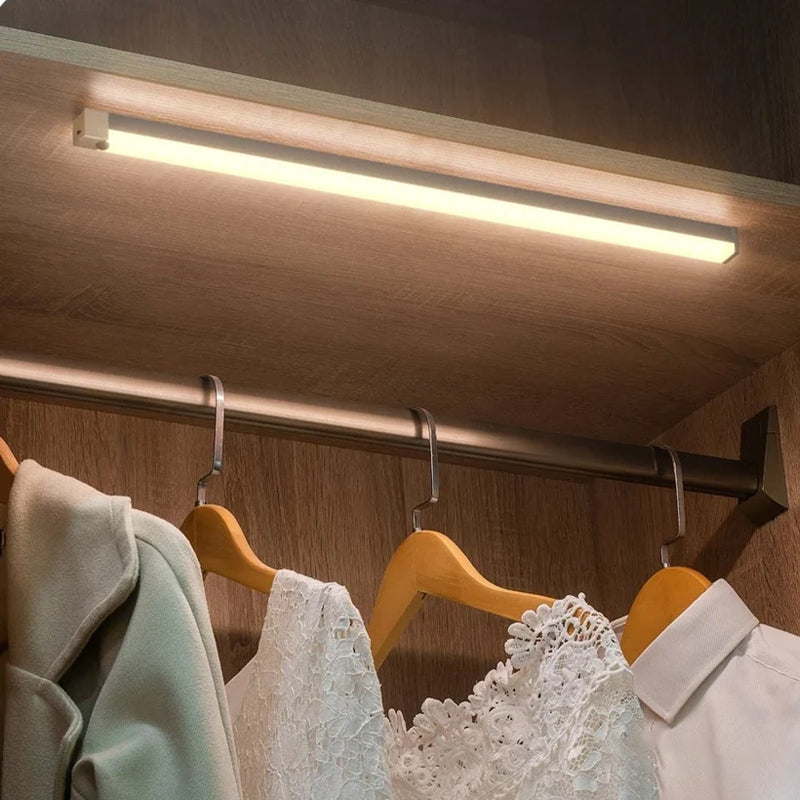 Under-cabinet LED light kit with motion sensor, perfect for kitchen, closet, and home improvement