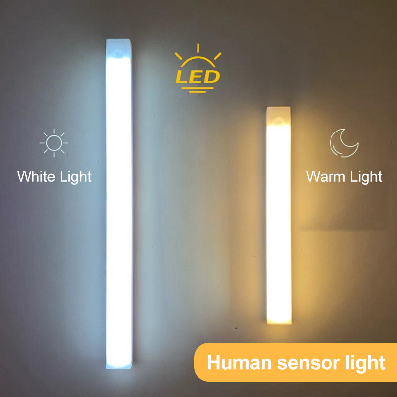 Under-cabinet LED lights, wire-free with motion sensor, providing practical home improvement lighting