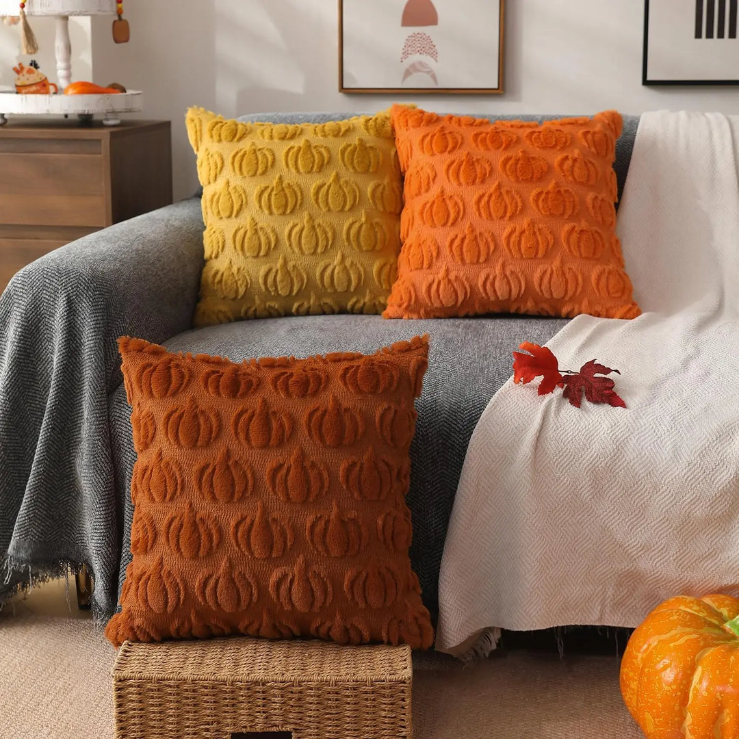 Soft faux fur cushion cover in a warm tone, perfect for cozy autumn home decor. Rustic throw pillow accent.