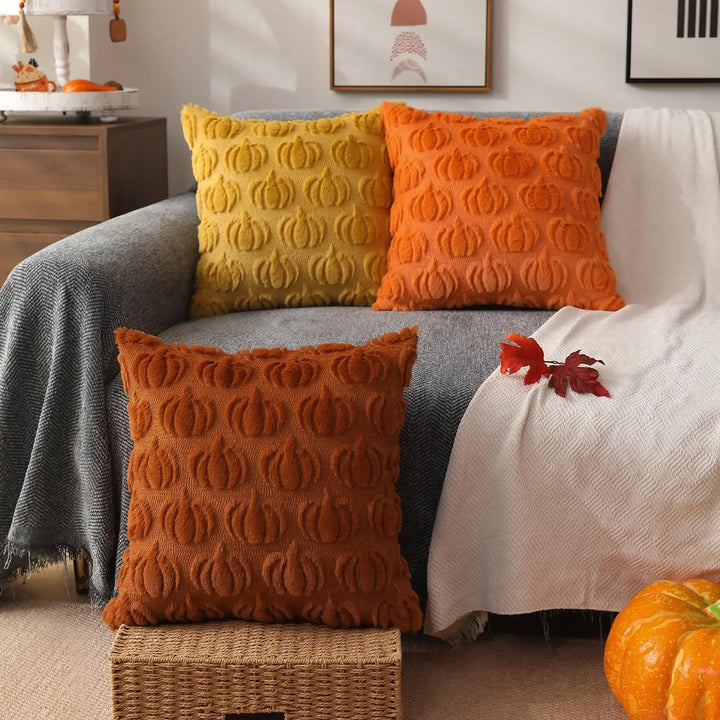 Soft faux fur cushion cover in a warm tone, perfect for cozy autumn home decor. Rustic throw pillow accent.