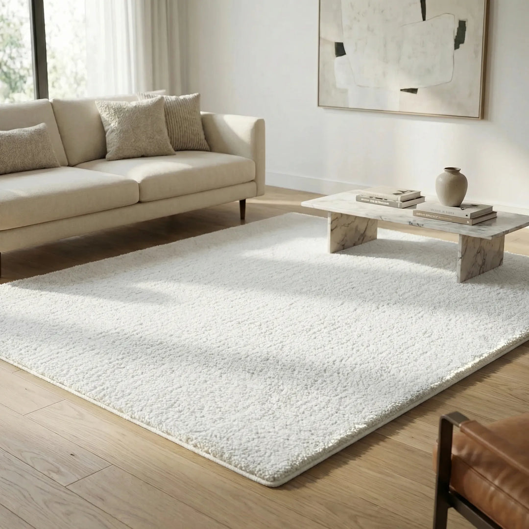 Modern wavy low pile shag rug, soft and plush, enhances any living space decor.