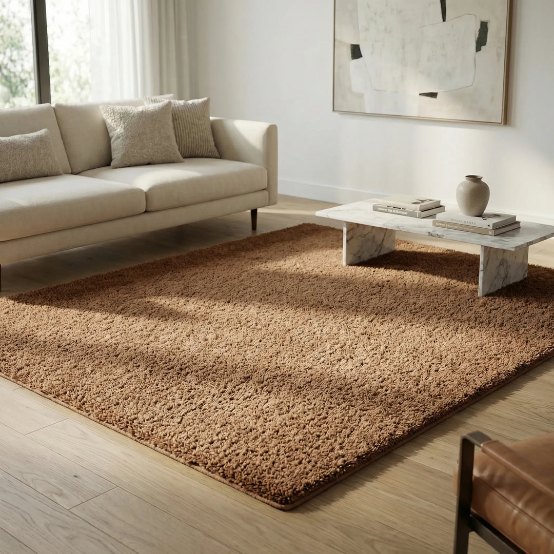 Accent low pile shag area rug, brings warmth and modern wave style to your living room.
