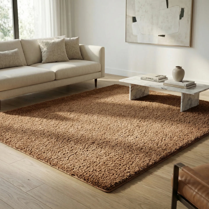 Accent low pile shag area rug, brings warmth and modern wave style to your living room.