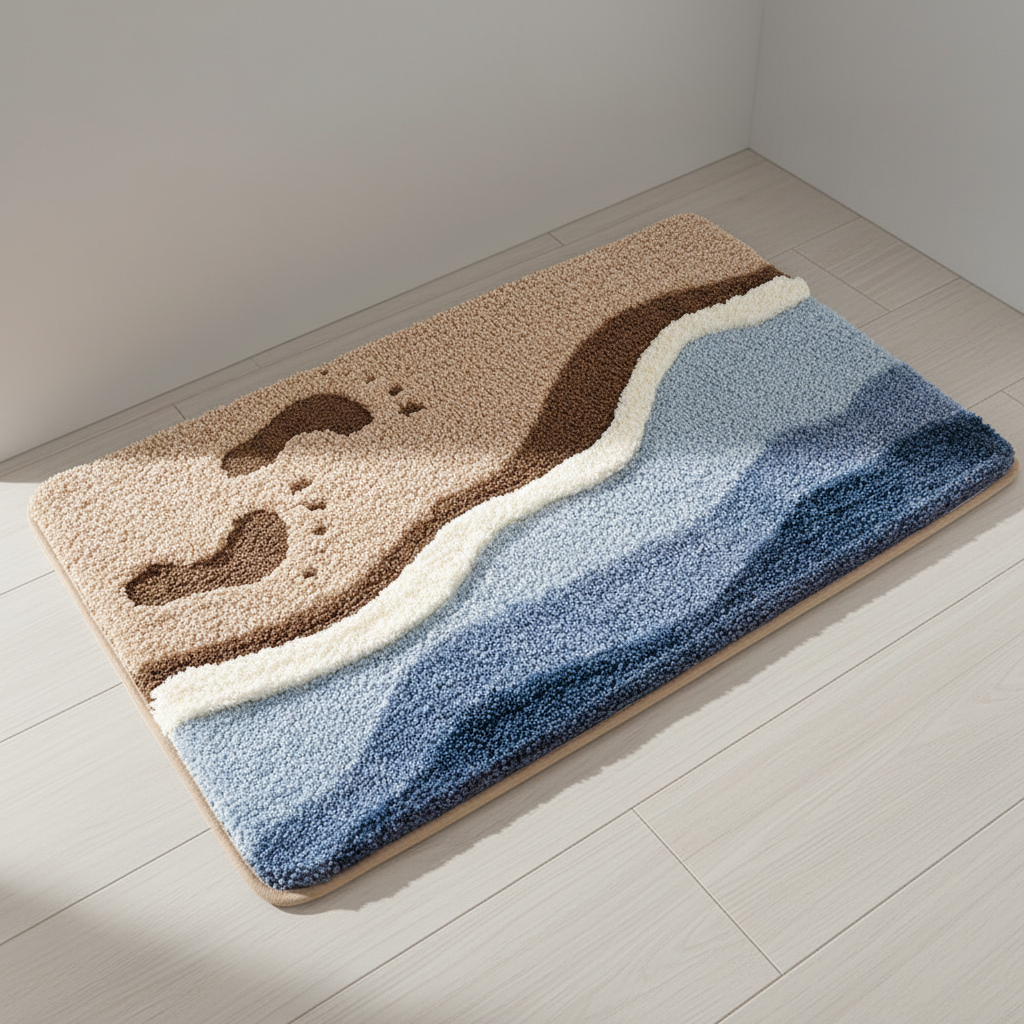 Soft plush absorbent bathroom floor mat, FjordFluff, providing cozy comfort and non-slip safety.