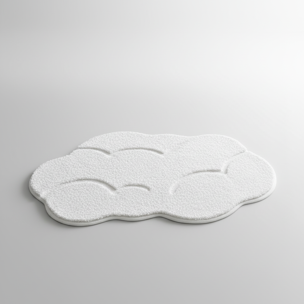Fluffy plush bathroom floor mat with soft comfort. Absorbent and non-slip backing for safety and coziness.
