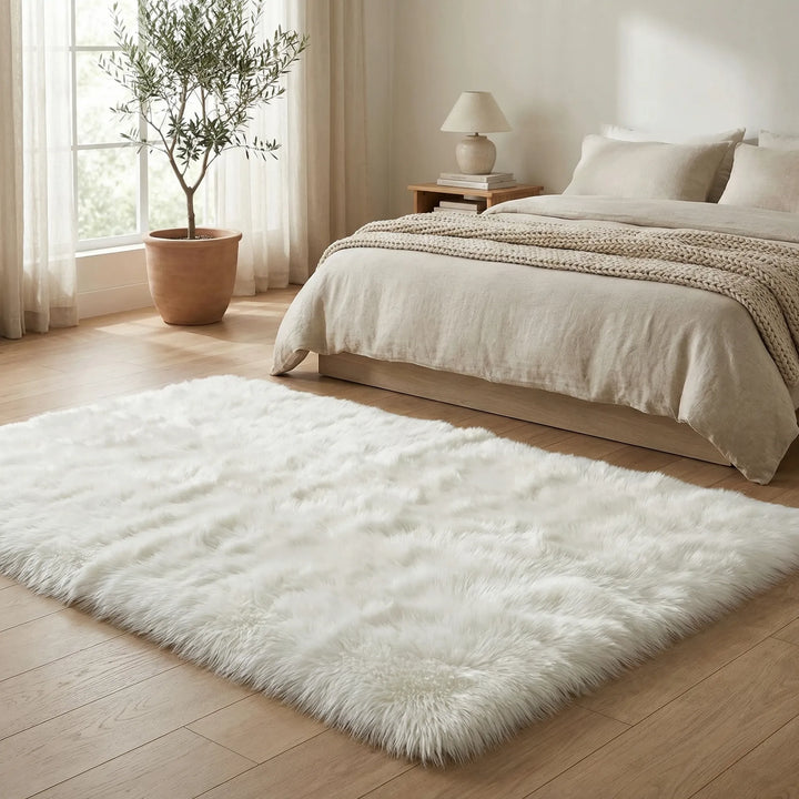 Soft plush area rug for living rooms, featuring a modern Flowique wave pattern.