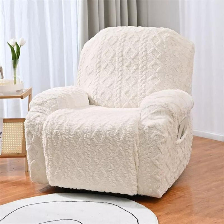 Jacquard plush non-slip recliner cover. Durable sofa protector for ultimate winter comfort & living room decor.