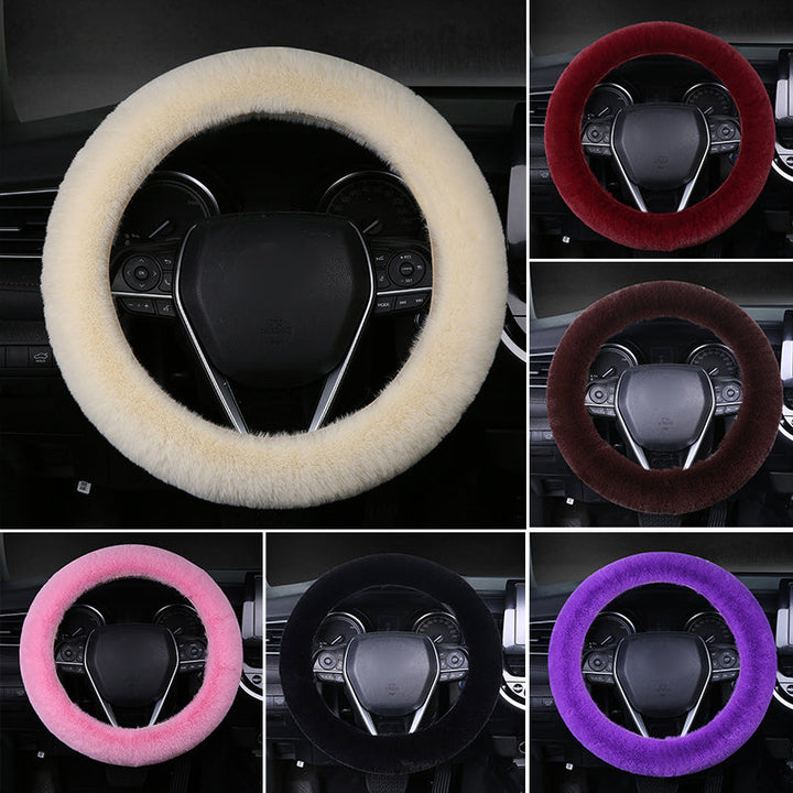 Soft plush steering wheel cover for comfortable grip, universal fit car accessory