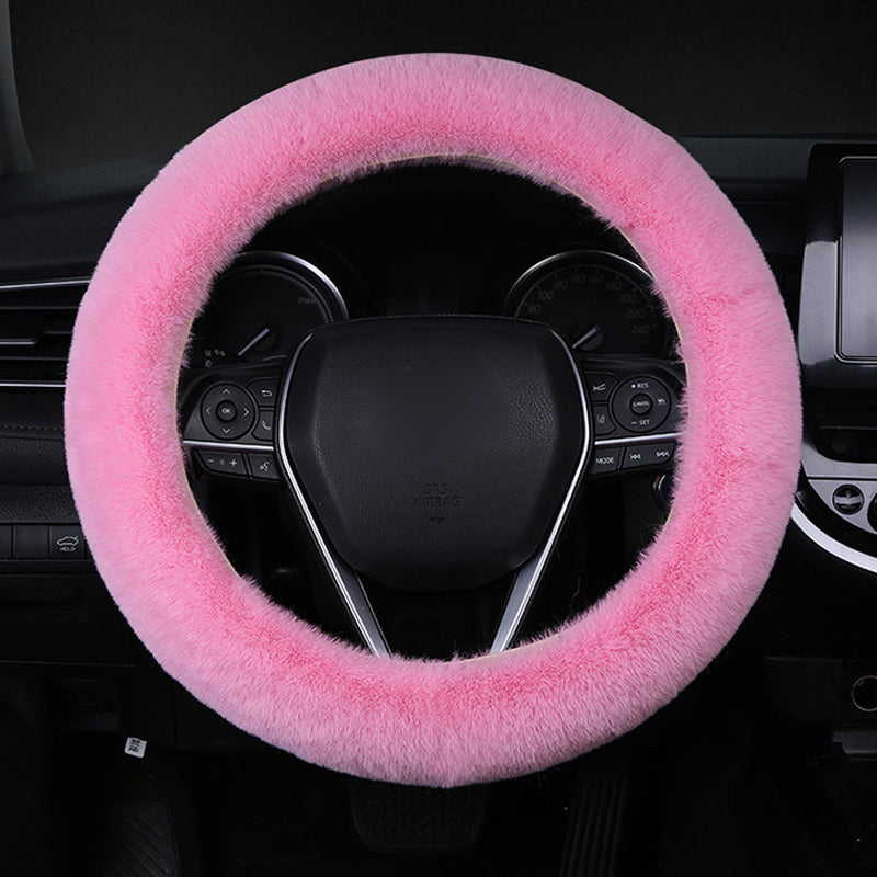 Detail shot of the universal plush steering wheel cover for auto decor