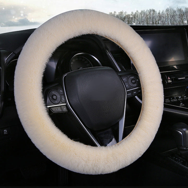 Cozy universal plush steering wheel cover, adding warmth and style to auto decor