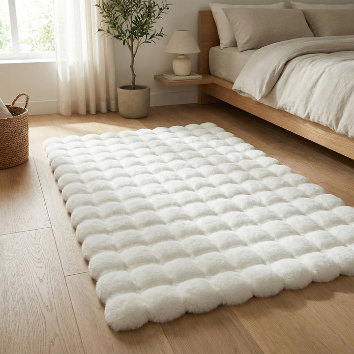 Washable plush textured living room rug with wave design, a soft non-slip floor rug for comfy home decor.