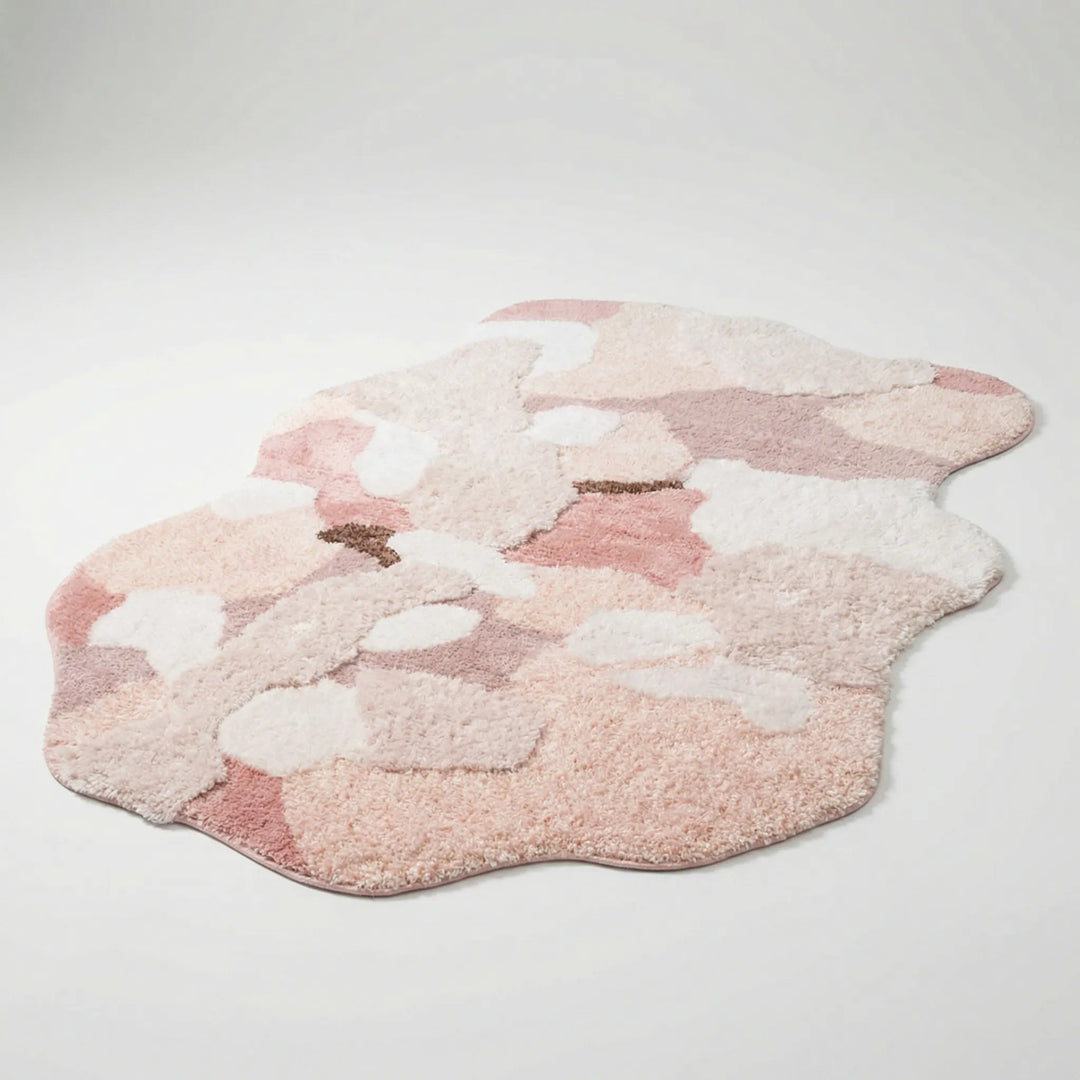 Flowique organic shape area rug, soft sculpted waves for a serene bedroom or living room decor.