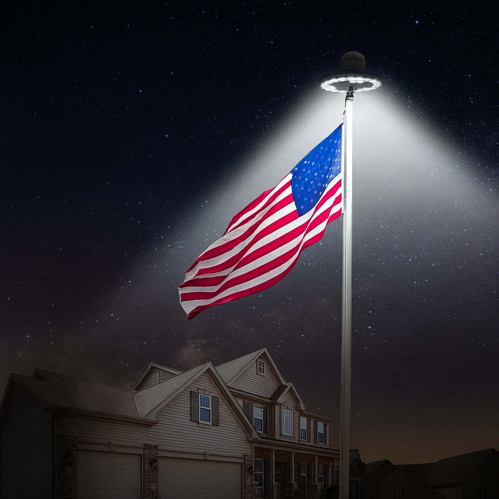 Solar flagpole light with 26 LEDs for bright outdoor flag illumination. Weatherproof & energy-efficient.