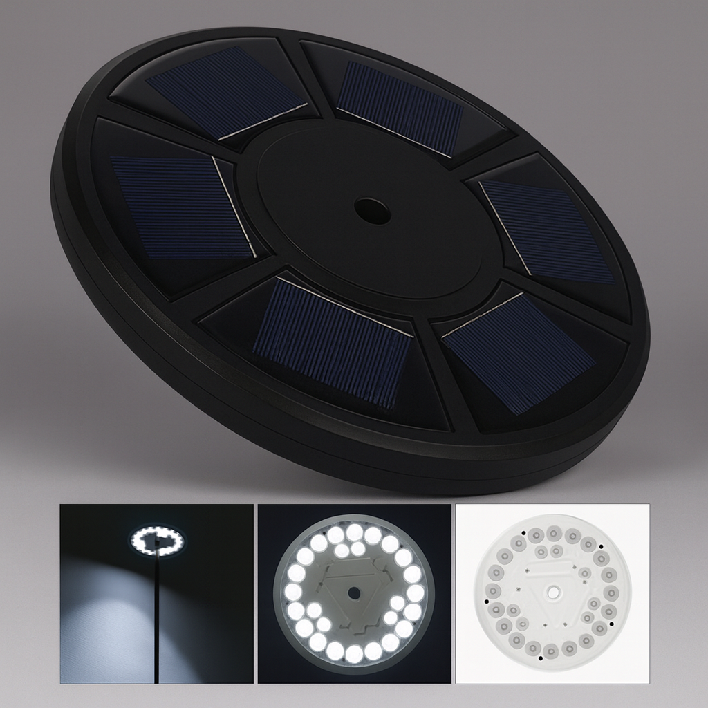Automatic solar flagpole light with 26 bright LEDs for energy-efficient outdoor flag and garden illumination.