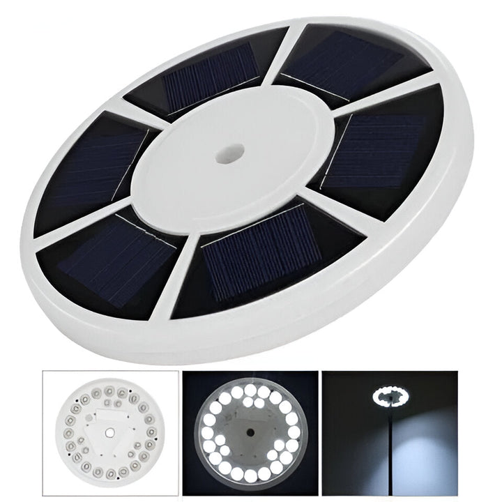 Automatic dusk-to-dawn solar LED light for bright, energy-efficient flagpole illumination. Outdoor display.