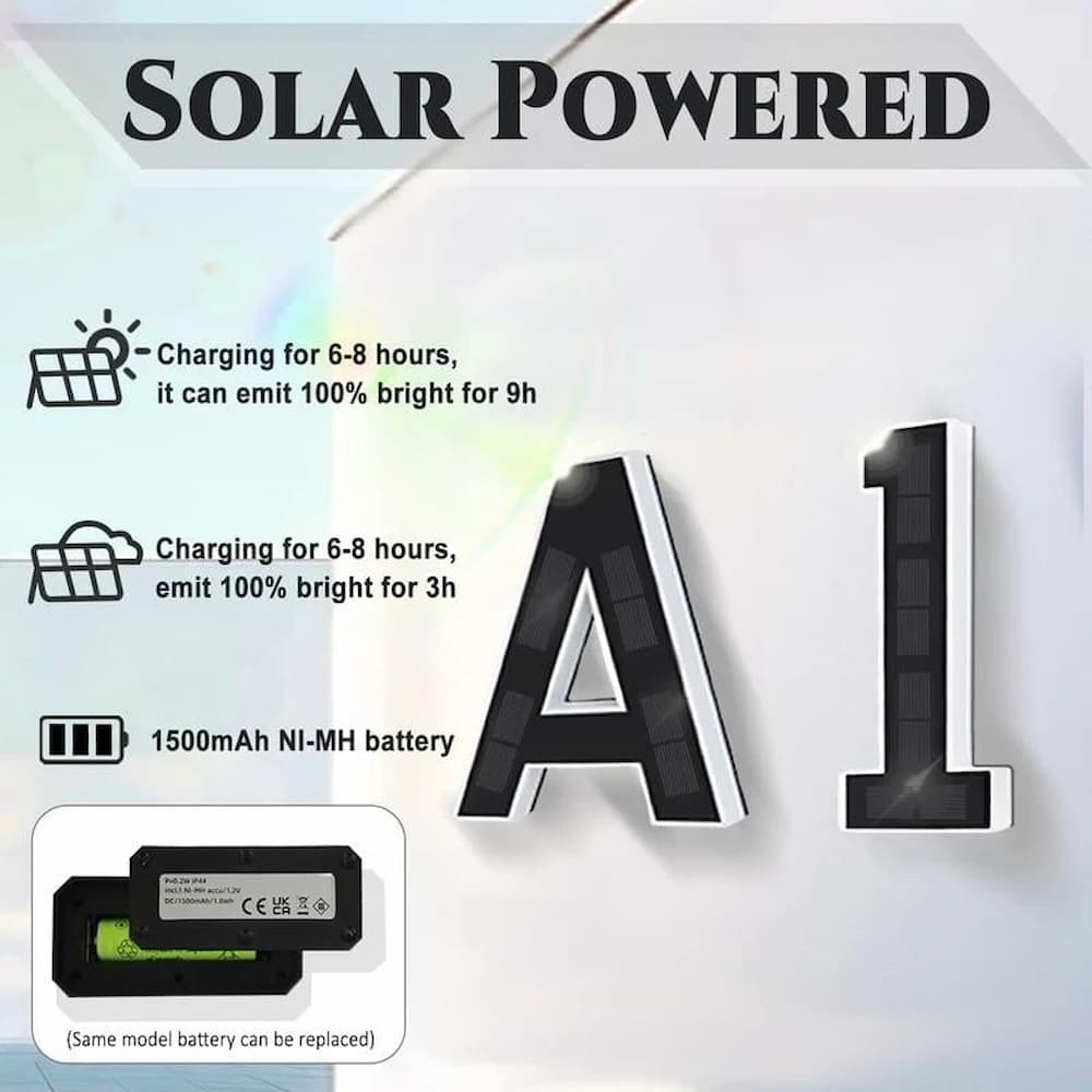 Easy-to-install solar LED sign for your house number, no wiring needed.