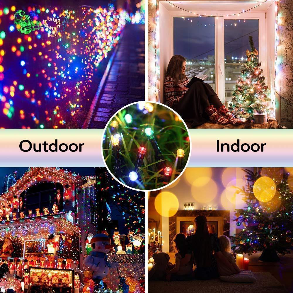 Outdoor patio lighting featuring solar-powered string lights with bright, energy-efficient LED bulbs.
