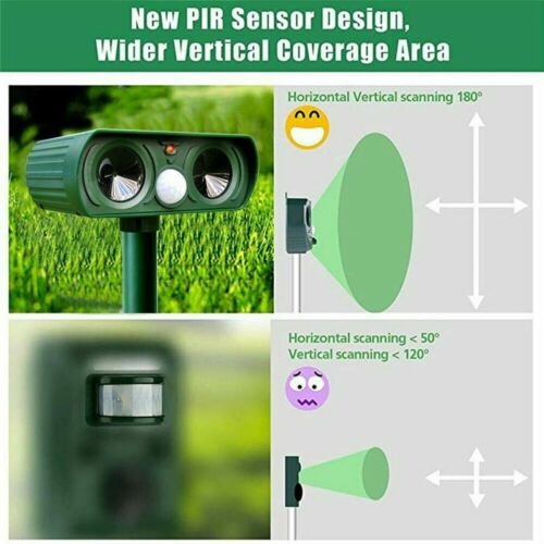 Solar-powered animal deterrent for gardens, featuring motion-sensing pest control. Keeps yard safe from critters.