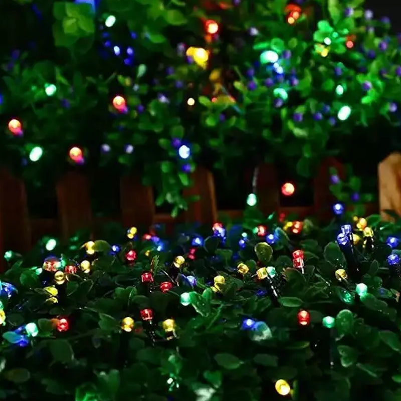 Decorative solar string lights showcasing their versatility, draped across a pergola