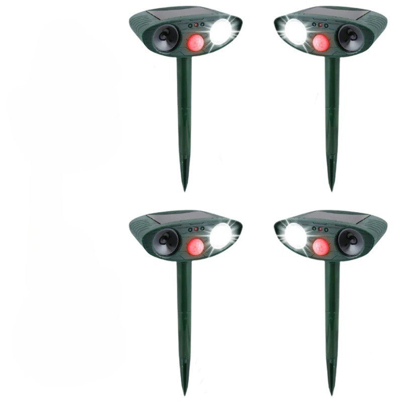 Solar-powered ultrasonic deer repeller 4-pack, humane wildlife deterrent for garden & yard protection.