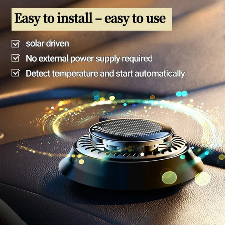 Black solar car diffuser, rotating design, provides continuous stress relief scent