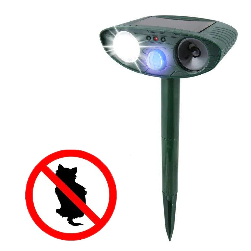 Humane solar dog repeller protects your yard. Ultrasonic animal deterrent keeps canines away from garden areas.