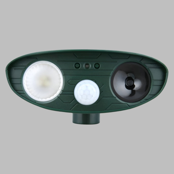 Solar-powered ultrasonic rabbit repeller, wireless garden defense. Eco-friendly animal deterrent, easy to install.